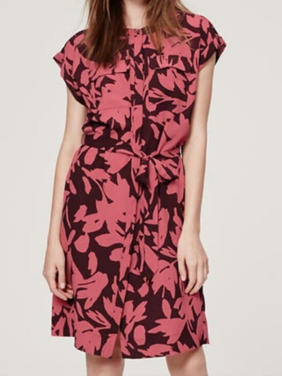 LOFT Dresses & Skirts - LOFT Pink and Burgundy Brown Dress With Belt - Size Small Womens